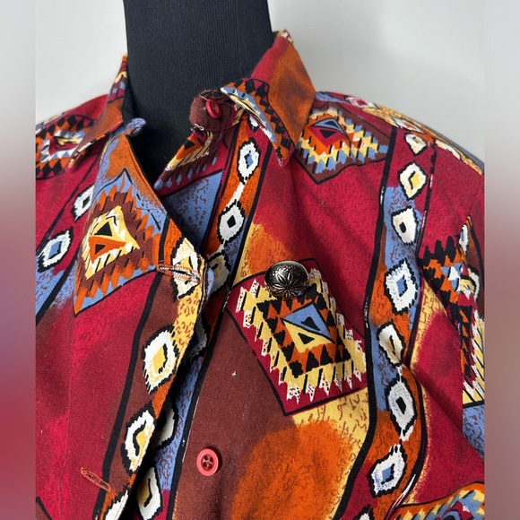 Vintage Roper 90s Aztec Western Festive Boho Rodeo Button Down Shirt top - Picture 2 of 12